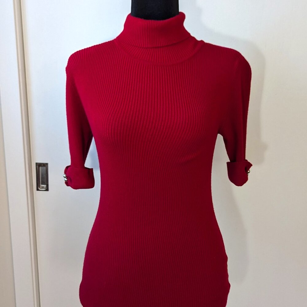 Rare Y2K Vintage WHBM Red short-sleeve ribbed turtle neck